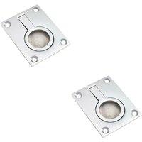 Loops 2x Flush Ring Recessed Pull Handle 50 x 38mm 8mm Depth Satin Chrome