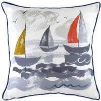 Evans Lichfield Nautical Sailboats Hand-Painted Watercolour Printed Cushion | Size: 43 cm x 43 cm