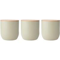 KitchenCraft Idilica Set of 3 Green Kitchen Canisters with Beechwood Lid in Cream