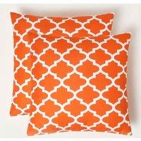 Homescapes Luxury Waterproof Orange Geometric Outdoor Cushion 45 x 45 cm, Set of 2 | Size: 45 cm x 45 cm