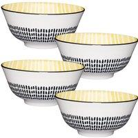 KitchenCraft Set of 4 Moroccan Style Yellow Stripe Ceramic Bowls in Black