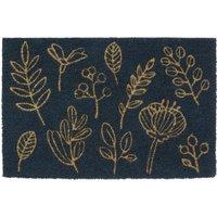 Orsina Botanical Coir Doormat, nature friendly Natural Fibre Mat With Leaf Print & Non-Slip PVC Backing, Scrapes in Black | Size: Medium