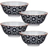 KitchenCraft Swirl 4-Piece Ceramic Bowl Set in Black