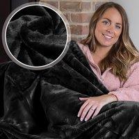 Dreamcatcher Luxury Faux Fur Polyester Throw Over Blanket 160x130cm in Black | Size: 160x130 cm