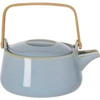 Orsina Light Blue Porcelain Teapot With Natural Wooden Handle, Porcelain Teapot With Drip-Free Spout, Ceramic Tea Pot