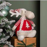 Samuel Alexander 40cm Battery Operated Light up Sitting Christmas Reindeer in Red & White Jumper