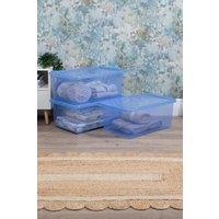 Wham Crystal 3 x 45L Stackable Plastic Storage Boxes with Lids Tint Blue