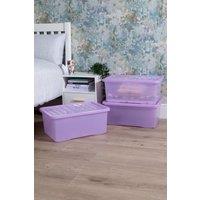 Wham Crystal 3 x 45L Stackable Plastic Storage Boxes with Lids Tint Blue in Lavender