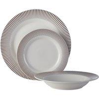 Orsina 12 Piece Spoke Porcelain Dinner Set, White Glazed Finish Dinnerware, Perfect For Daily Use or Special Occasion