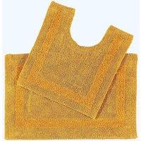 Homescapes Luxury Bath Mat Set Reversible 1600GSM 100% Cotton 2 Pc w. Pedestal Mat in Mustard