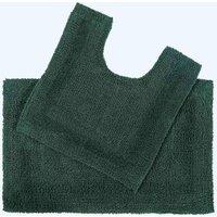 Homescapes Luxury Bath Mat Set Reversible 1600GSM 100% Cotton 2 Pc w. Pedestal Mat in Dark Green