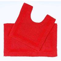 Homescapes Luxury Bath Mat Set Reversible 1600GSM 100% Cotton 2 Pc w. Pedestal Mat in Red