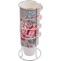Orsina Floral Design Set Of Four Stackable Mugs, Beautiful Colourful Coffee Mugs, Space Saver Design Tea Mug