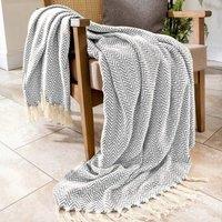 Allure Bath Fashions Chevron Herringbone Sofa Throw Blanket - 100% Cotton in Light Grey | Size: 125 cm x 150 cm