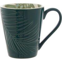 Orsina Botanical Mug With Curved Handle, Green Porcelain Mug With Embossed Palm Leaf Detailing, Perfect For Gifting
