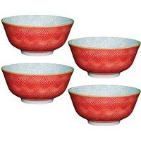 KitchenCraft Set of 4 Leaf Print & Terracotta Look Ceramic Bowls in Red