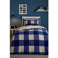 Bedlam 'Cosy Theo Check' Plush & Sherpa Reverse Duvet Cover Set in Blue | Size: Double