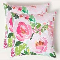 Homescapes Luxury Waterproof Pink Peony Outdoor Cushion 45 x 45 cm, Set of 2 | Size: 45 cm x 45 cm