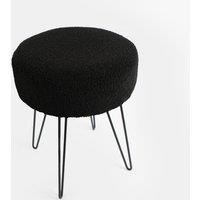 OHS Teddy Stool Boucle Hairpin Round Home Seat Cushioned Foot Rest in Black