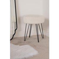 OHS Teddy Stool Boucle Hairpin Round Home Seat Cushioned Foot Rest in White