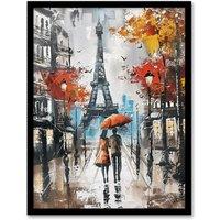 Artery8 Umbrella Lovers Abstract Autumn Paris Cityscape Framed Art Print in Grey | Size: W12" x H16"