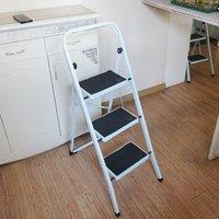 Gr8 Home Non Slip 3 Step Foldable Steel Folding Ladder in Off-White