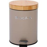 simpa 5L Soft-Closing Pedal Dustbin with Bamboo Lid in Taupe