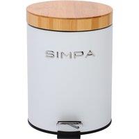 simpa 5L Soft-Closing Pedal Dustbin with Bamboo Lid in White