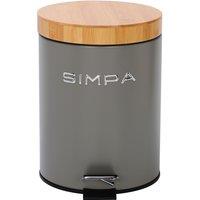 simpa 5L Soft-Closing Pedal Dustbin with Bamboo Lid in Grey