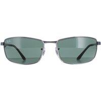 Ray-Ban Men's Rectangle Gunmetal Green Sunglasses in Grey