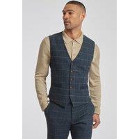 Antique Rogue Men's Herringbone Check Waistcoat in Blue | Size: 48R