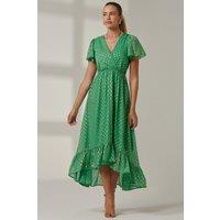 Jolie Moi Women's Metallic Effect Angel Sleeve Maxi Dress in Green | Size: 8