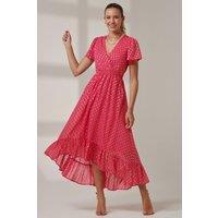 Jolie Moi Women's Metallic Effect Angel Sleeve Maxi Dress in Fuchsia | Size: 10
