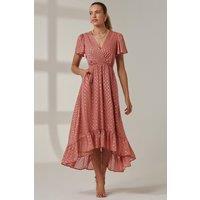 Jolie Moi Women's Metallic Effect Angel Sleeve Maxi Dress in Coral | Size: 14