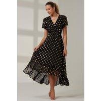 Jolie Moi Women's Metallic Effect Angel Sleeve Maxi Dress in Black | Size: 12