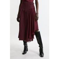 Tailored Crepe Georgette Mix Pleated Buckle Detail Skirt