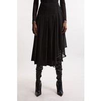 Tailored Crepe Georgette Mix Pleated Buckle Detail Skirt