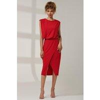 Jolie Moi Women's Kira Tiered Draped Bodycon Dress in Red | Size: 12