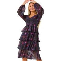 Petite Floral Print Tiered Midi Dress
