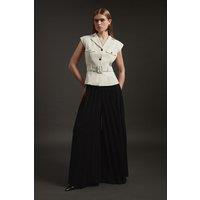 Tailored Crepe Pleated Wide Leg Belted Jumpsuit