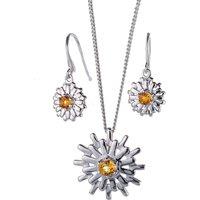 Ojewellery Women's Citrine Sun Pendant Necklace Dangle Earrings Set in Silver | Size: 18 inches