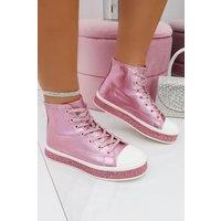 Love Lemonade Women's Crystal Canvas High Top Trainers in Pink | Size: 8