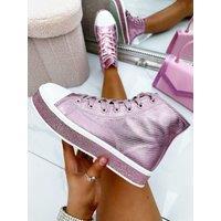 Love Lemonade Women's Crystal Canvas High Top Trainers in Pink | Size: 6