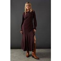 Warehouse Women's Viscose Twill Tie Shoulder Circle Tier Hem Midi Dress in Chocolate | Size: 8