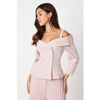 Coast Women's 3/4 Sleeve Off-Shoulder Peplum Jacket in Blush | Size: 10
