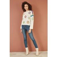 Yumi Women's Cream Crochet Flower Jumper in Ivory | Size: Medium