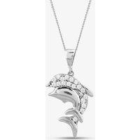 T.H.Baker Women's 9ct White Gold Cubic Zirconia Dolphin Necklace P1613 in Silver