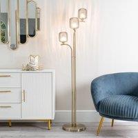 ValueLights Amelie Gold Stem 3 Way Ribbed Glass Lamp Floor Light