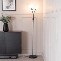 ValueLights Maya 3 Way Curved Arm Reed Shaded Upright Floor Lamp in Black