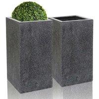 Primrose Set of 2 Poly-Terrazzo Black Tall Cube Outdoor Planters 79cm in Grey